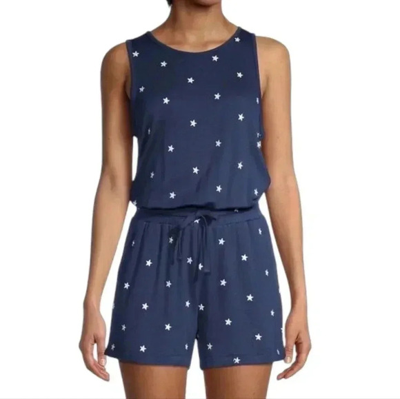 Splendid Romper Navy Silver Embroidered Stars Shorts Whimsigoth Fairy Women's L - Picture 1 of 16